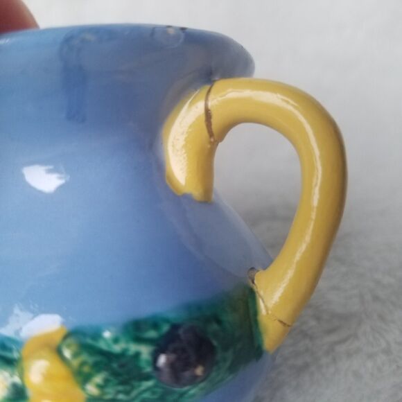 Vintage Italian Cream Pitcher and Mini Bowl Floral 3D Ornament Hand Painted - Picture 6 of 10